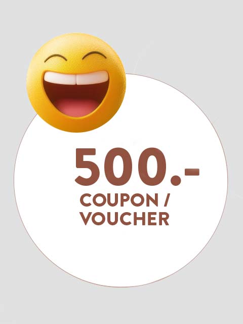 Laughing emoji next to a 500 Euro coupon