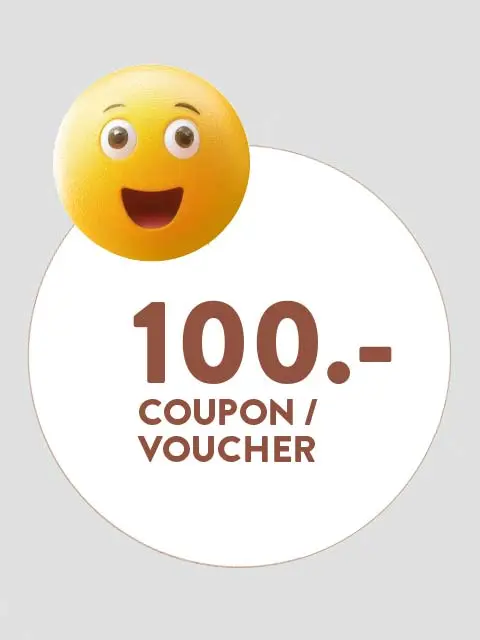 Image of a 100 Euro voucher with a smiling emoji.