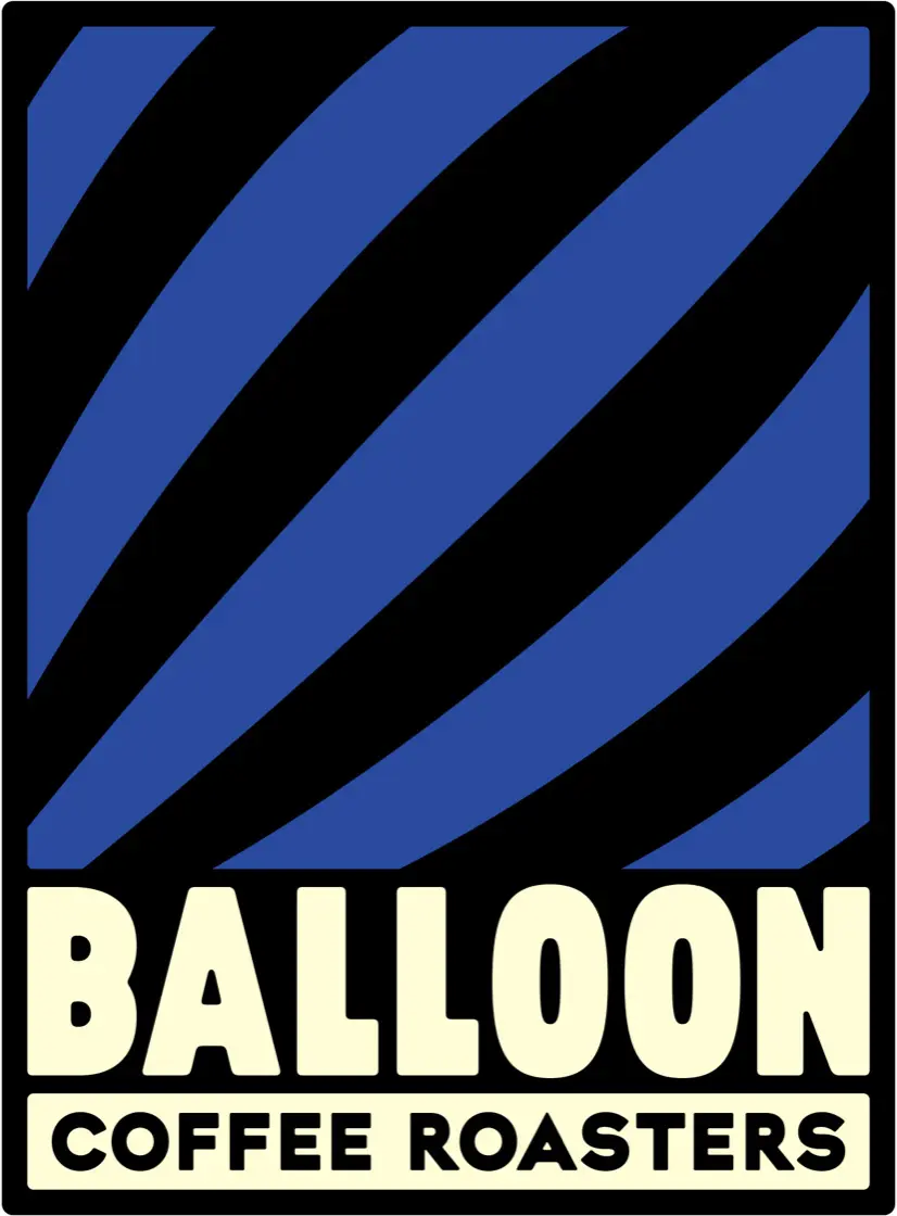 Logo von Balloon Coffee Roasters mit blauem und schwarzem Design