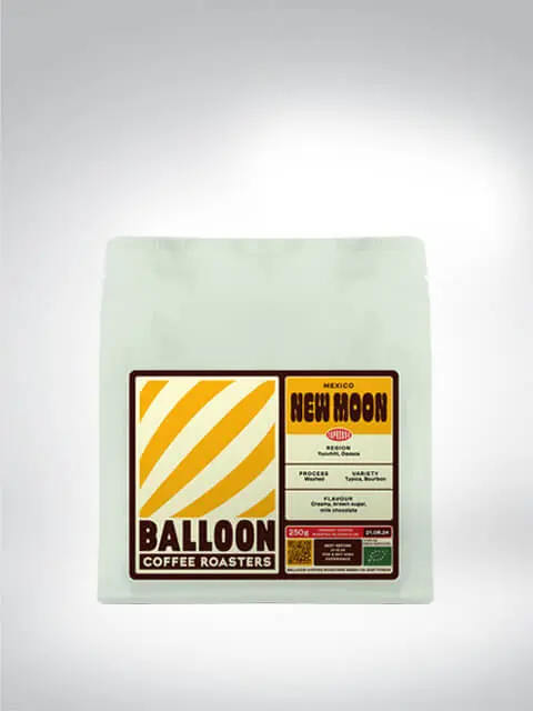 Verpackung von Balloon Coffee Roasters, New Moon Kaffee, Sorte aus Mexiko, 250g Beutel