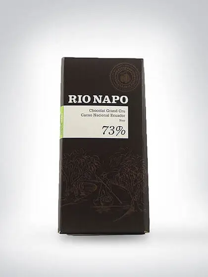 Verpackung der Rio Napo Schokolade mit 73% Kakaoanteil aus Cacao Nacional Ecuador